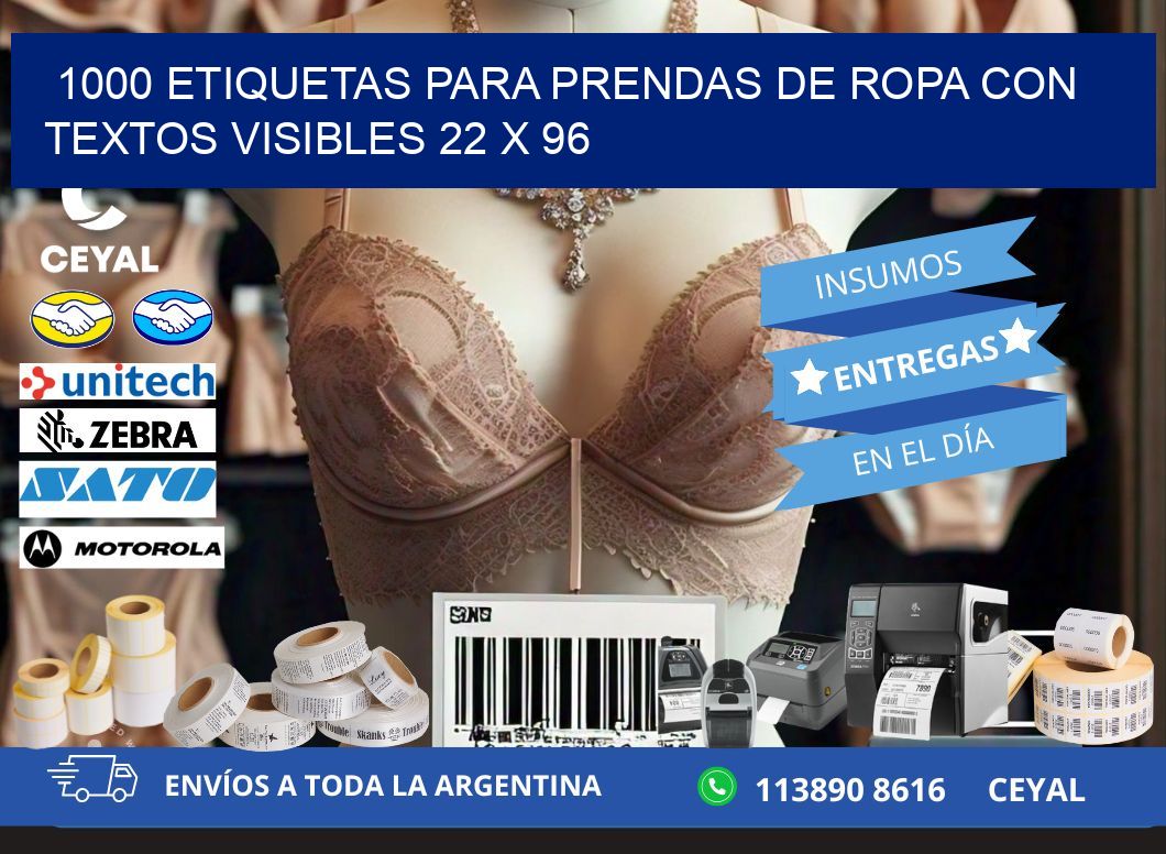 1000 ETIQUETAS PARA PRENDAS DE ROPA CON TEXTOS VISIBLES 22 x 96