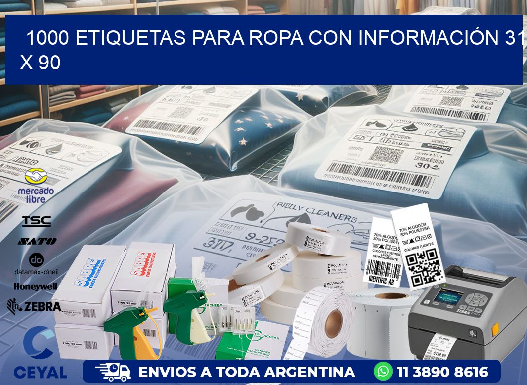 1000 ETIQUETAS PARA ROPA CON INFORMACIÓN 31 x 90