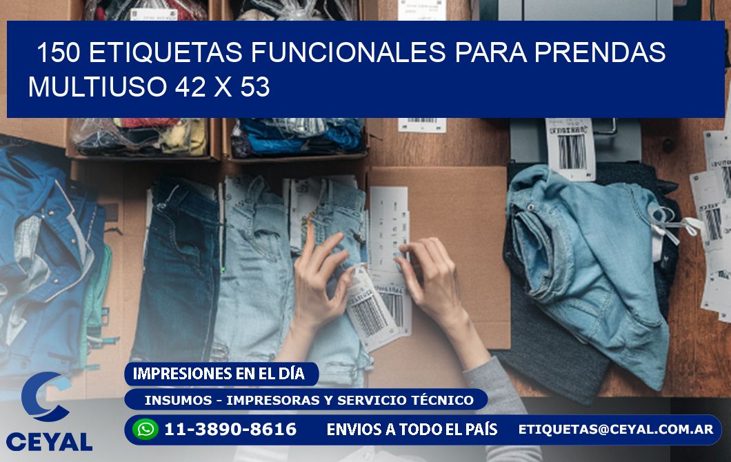 150 ETIQUETAS FUNCIONALES PARA PRENDAS MULTIUSO 42 x 53