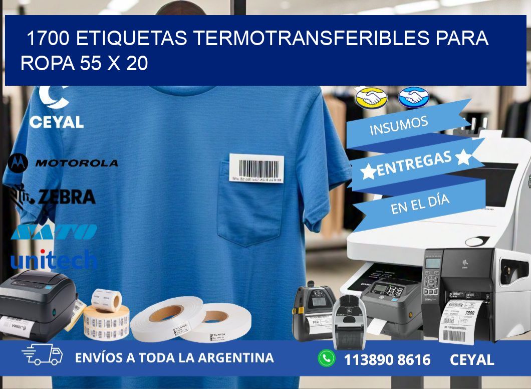 1700 ETIQUETAS TERMOTRANSFERIBLES PARA ROPA 55 x 20