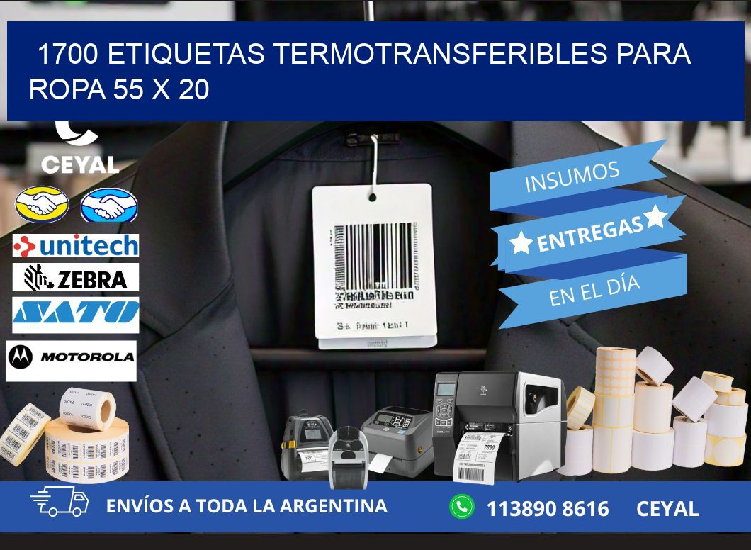 1700 ETIQUETAS TERMOTRANSFERIBLES PARA ROPA 55 x 20