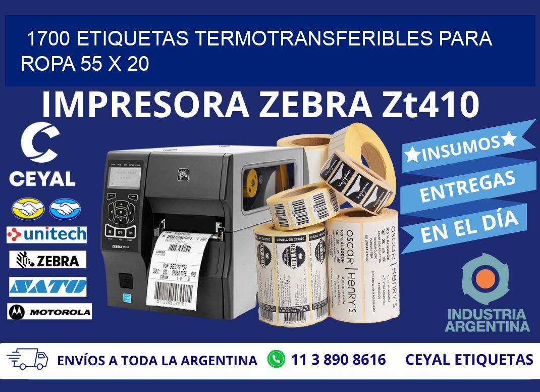 1700 ETIQUETAS TERMOTRANSFERIBLES PARA ROPA 55 x 20