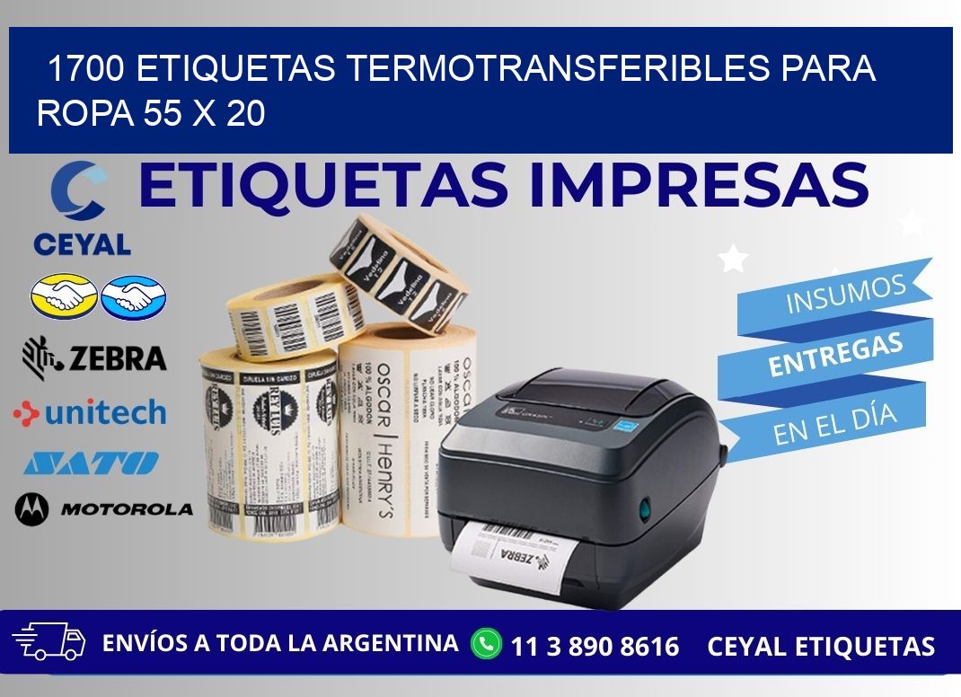 1700 ETIQUETAS TERMOTRANSFERIBLES PARA ROPA 55 x 20