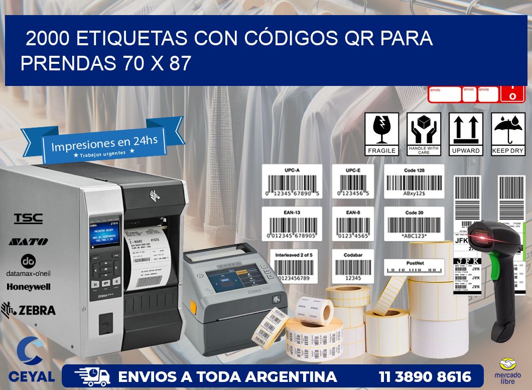 2000 ETIQUETAS CON CÓDIGOS QR PARA PRENDAS 70 x 87