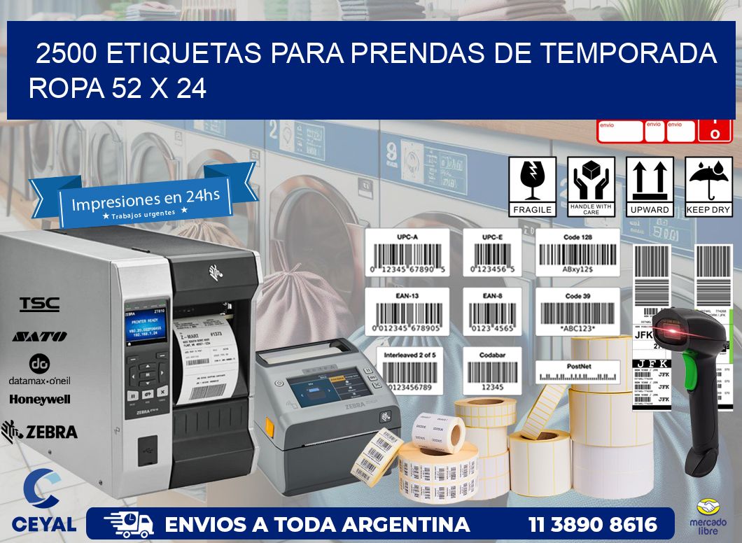 2500 ETIQUETAS PARA PRENDAS DE TEMPORADA ROPA 52 x 24