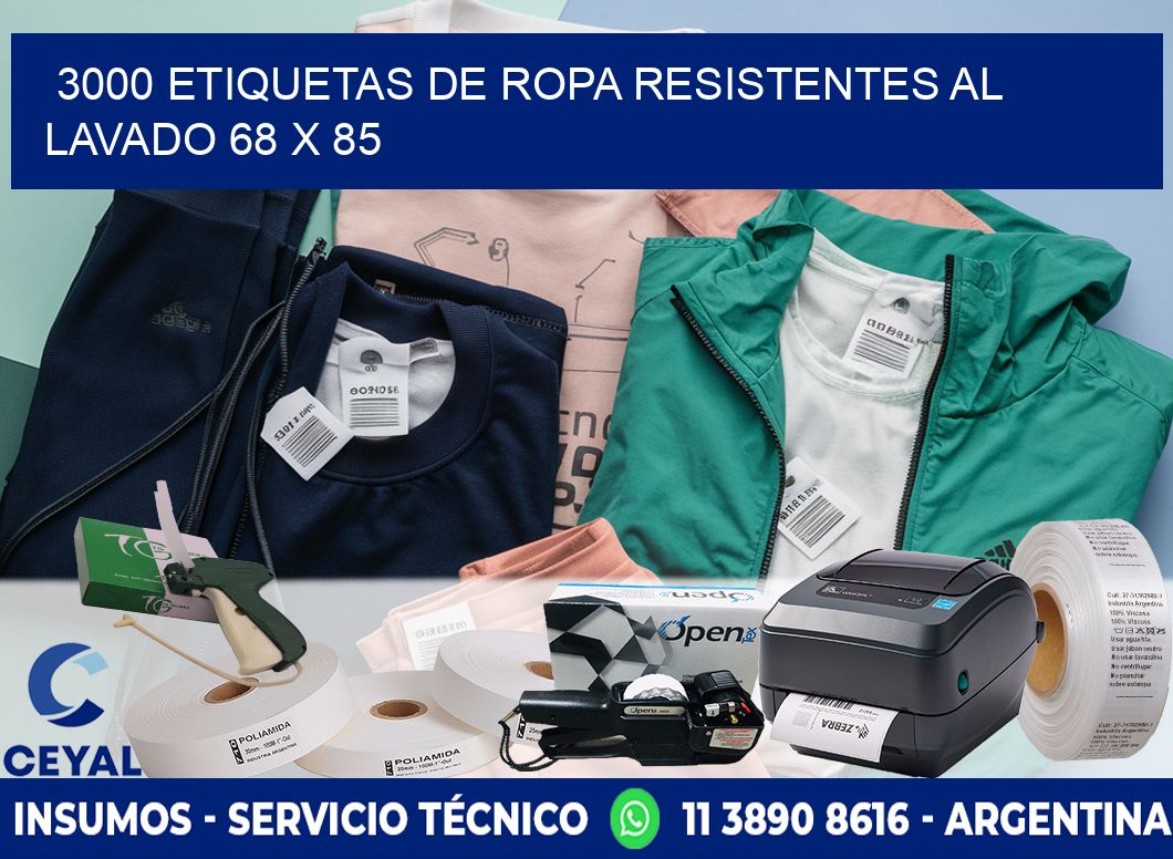 3000 ETIQUETAS DE ROPA RESISTENTES AL LAVADO 68 x 85