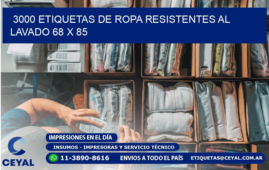 3000 ETIQUETAS DE ROPA RESISTENTES AL LAVADO 68 x 85