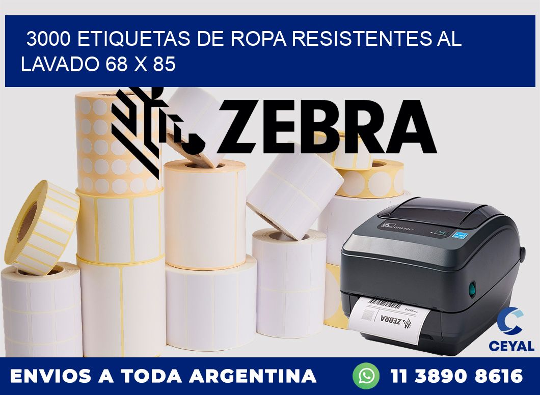 3000 ETIQUETAS DE ROPA RESISTENTES AL LAVADO 68 x 85