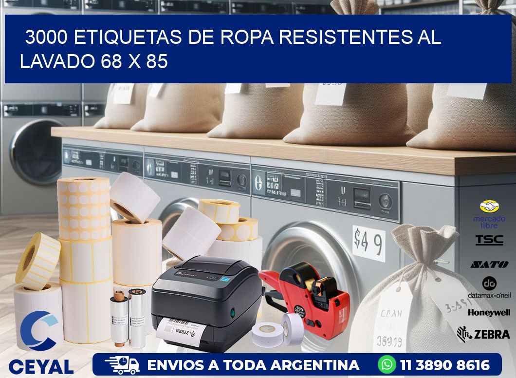 3000 ETIQUETAS DE ROPA RESISTENTES AL LAVADO 68 x 85