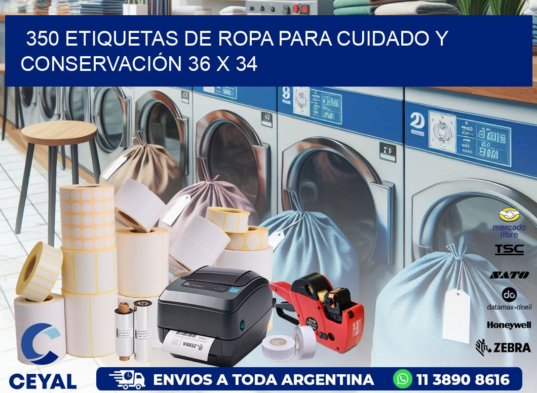 350 ETIQUETAS DE ROPA PARA CUIDADO Y CONSERVACIÓN 36 x 34
