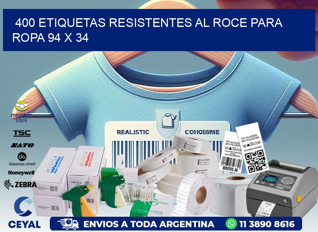 400 ETIQUETAS RESISTENTES AL ROCE PARA ROPA 94 x 34