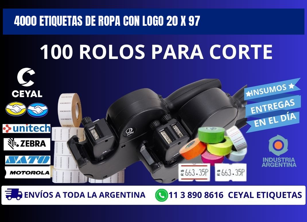 4000 ETIQUETAS DE ROPA CON LOGO 20 x 97