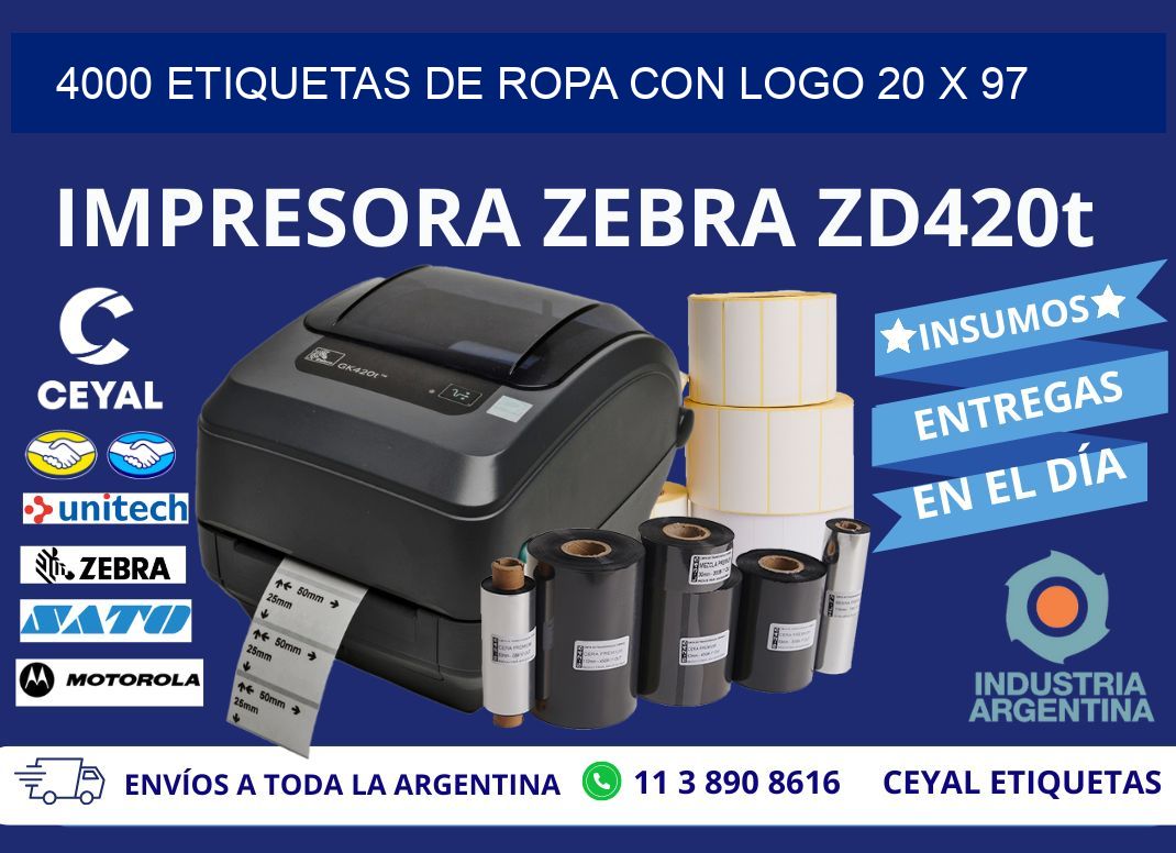 4000 ETIQUETAS DE ROPA CON LOGO 20 x 97