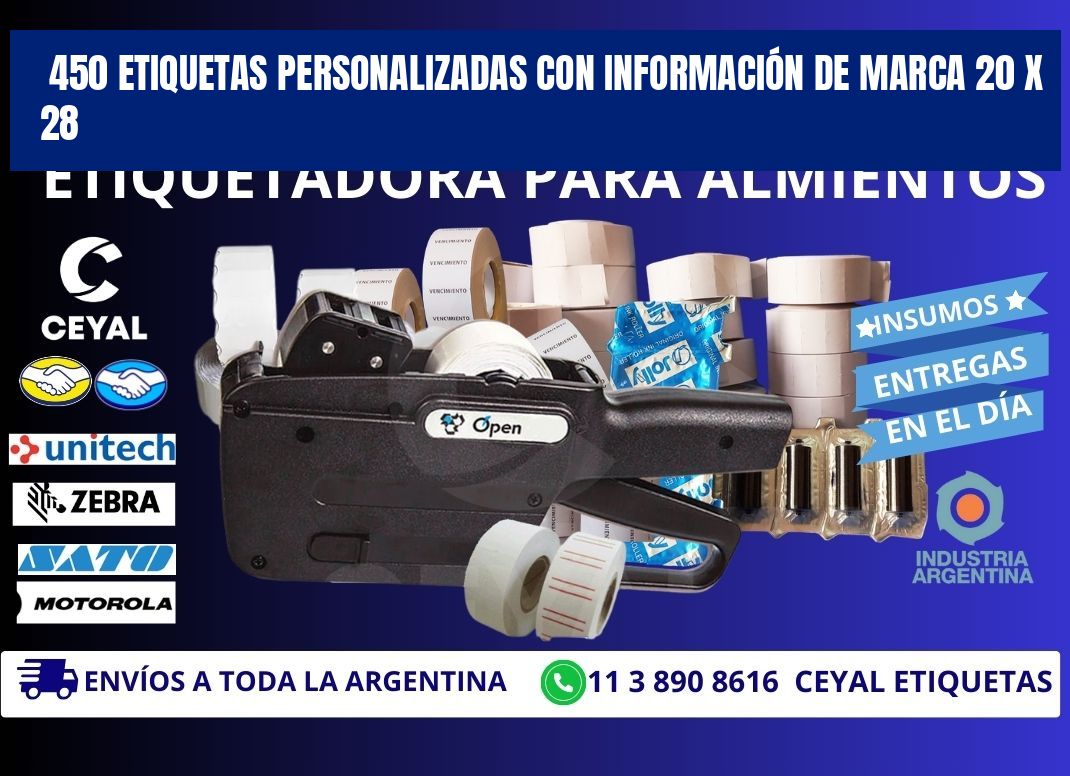 450 ETIQUETAS PERSONALIZADAS CON INFORMACIÓN DE MARCA 20 x 28