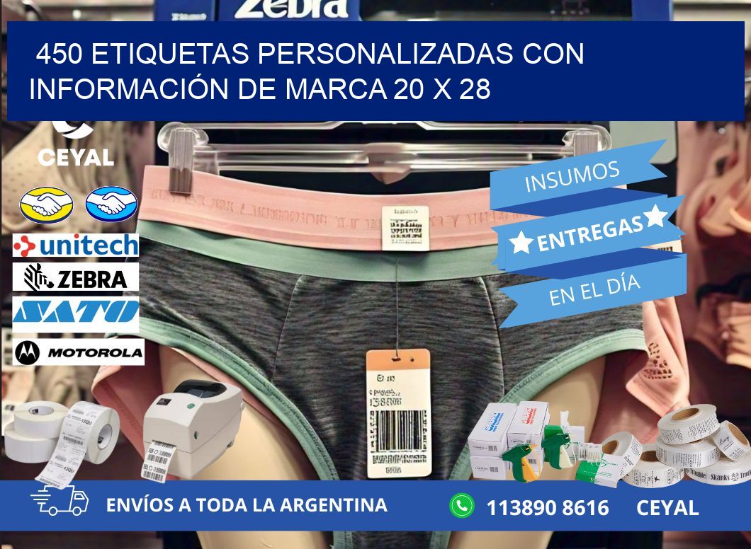 450 ETIQUETAS PERSONALIZADAS CON INFORMACIÓN DE MARCA 20 x 28