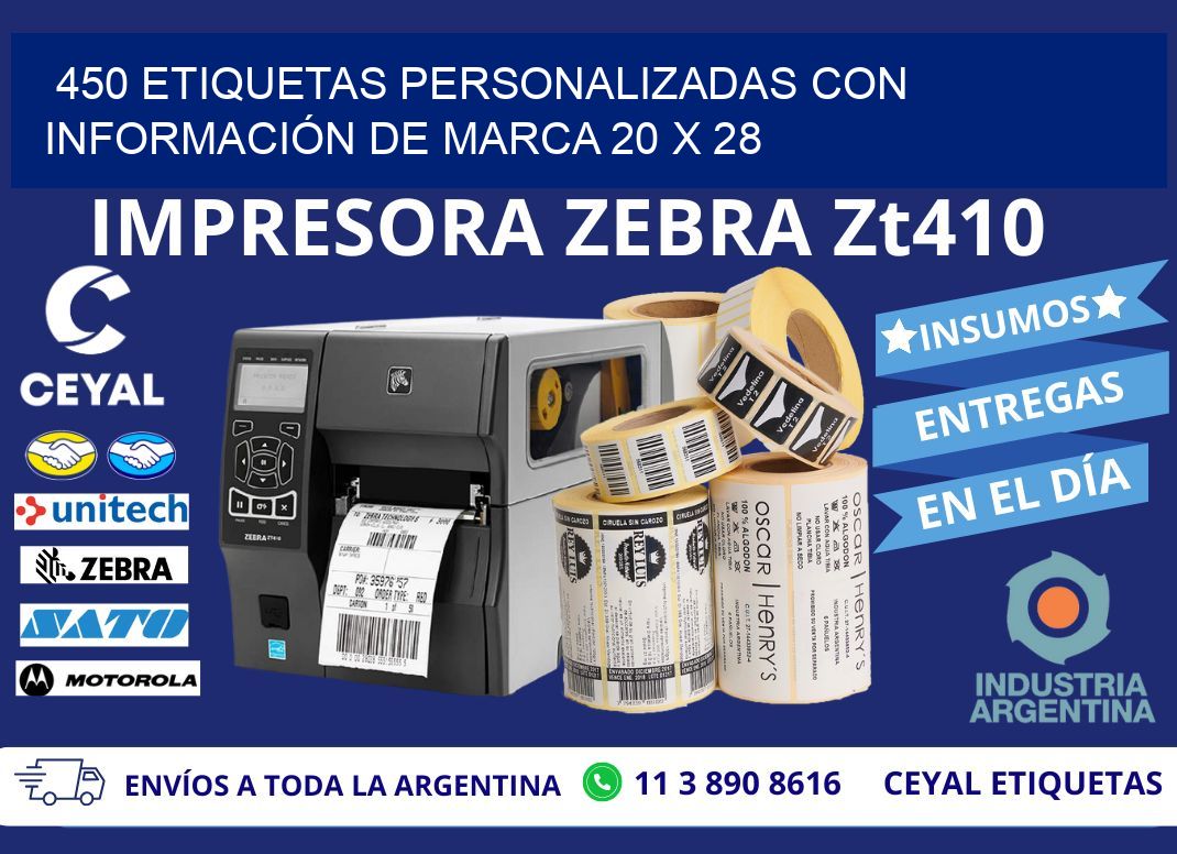 450 ETIQUETAS PERSONALIZADAS CON INFORMACIÓN DE MARCA 20 x 28