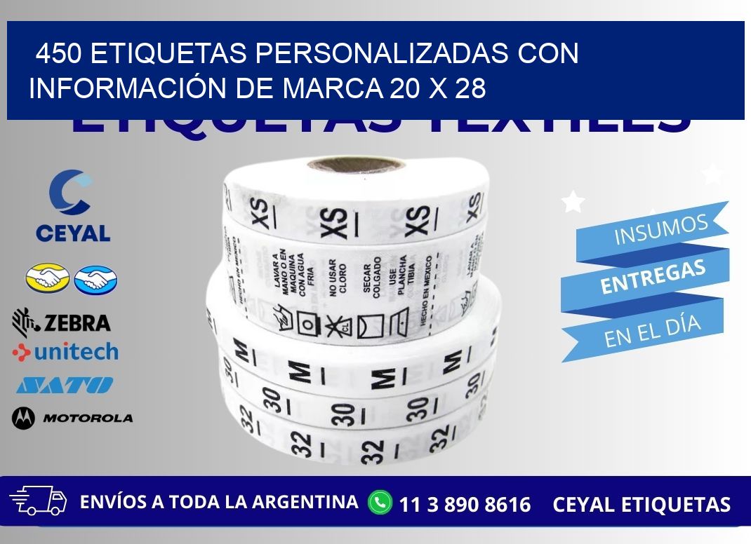 450 ETIQUETAS PERSONALIZADAS CON INFORMACIÓN DE MARCA 20 x 28
