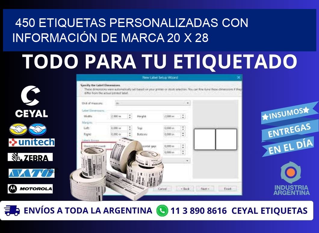 450 ETIQUETAS PERSONALIZADAS CON INFORMACIÓN DE MARCA 20 x 28