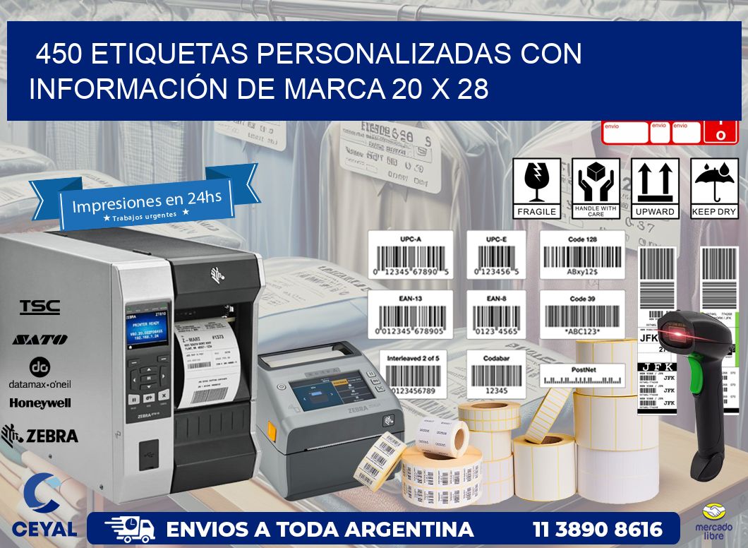450 ETIQUETAS PERSONALIZADAS CON INFORMACIÓN DE MARCA 20 x 28