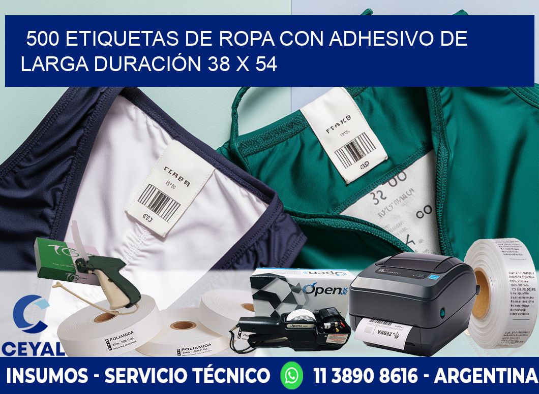 500 ETIQUETAS DE ROPA CON ADHESIVO DE LARGA DURACIÓN 38 x 54