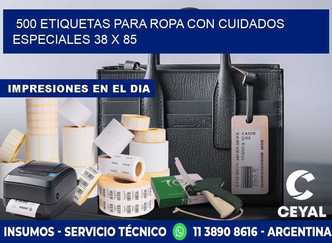 500 ETIQUETAS PARA ROPA CON CUIDADOS ESPECIALES 38 x 85