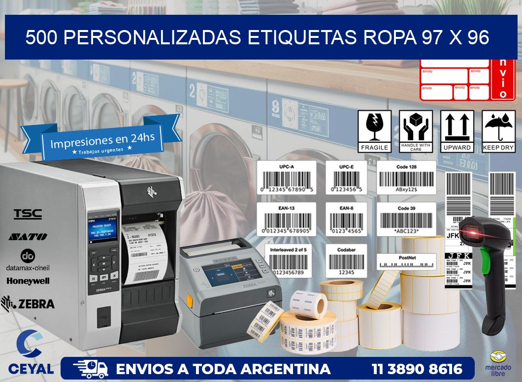 500 PERSONALIZADAS ETIQUETAS ROPA 97 x 96