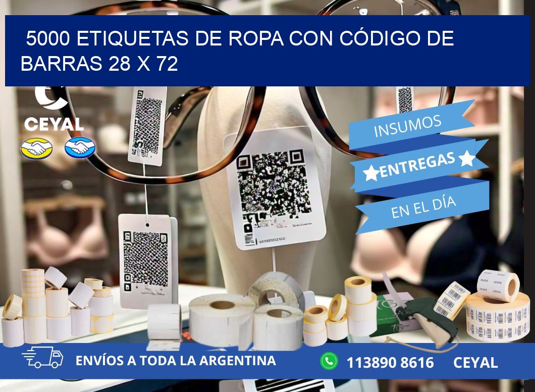 5000 ETIQUETAS DE ROPA CON CÓDIGO DE BARRAS 28 x 72