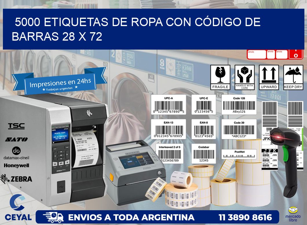 5000 ETIQUETAS DE ROPA CON CÓDIGO DE BARRAS 28 x 72