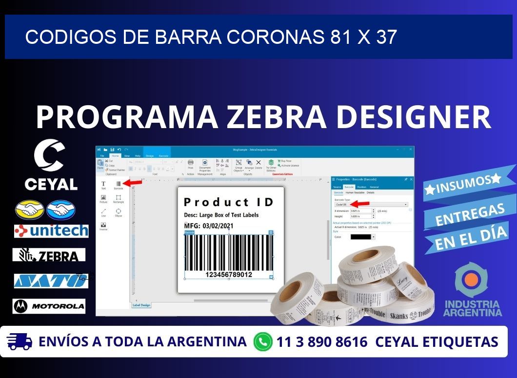 CODIGOS DE BARRA CORONAS 81 x 37