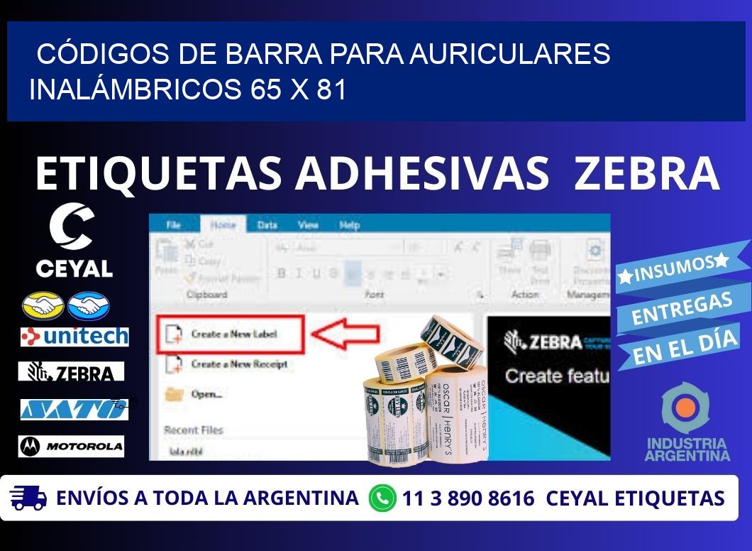 CÓDIGOS DE BARRA PARA AURICULARES INALÁMBRICOS 65 x 81