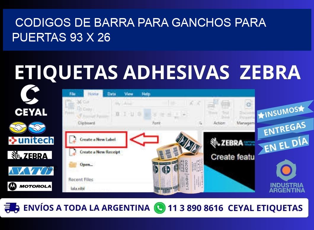 CODIGOS DE BARRA PARA GANCHOS PARA PUERTAS 93 x 26