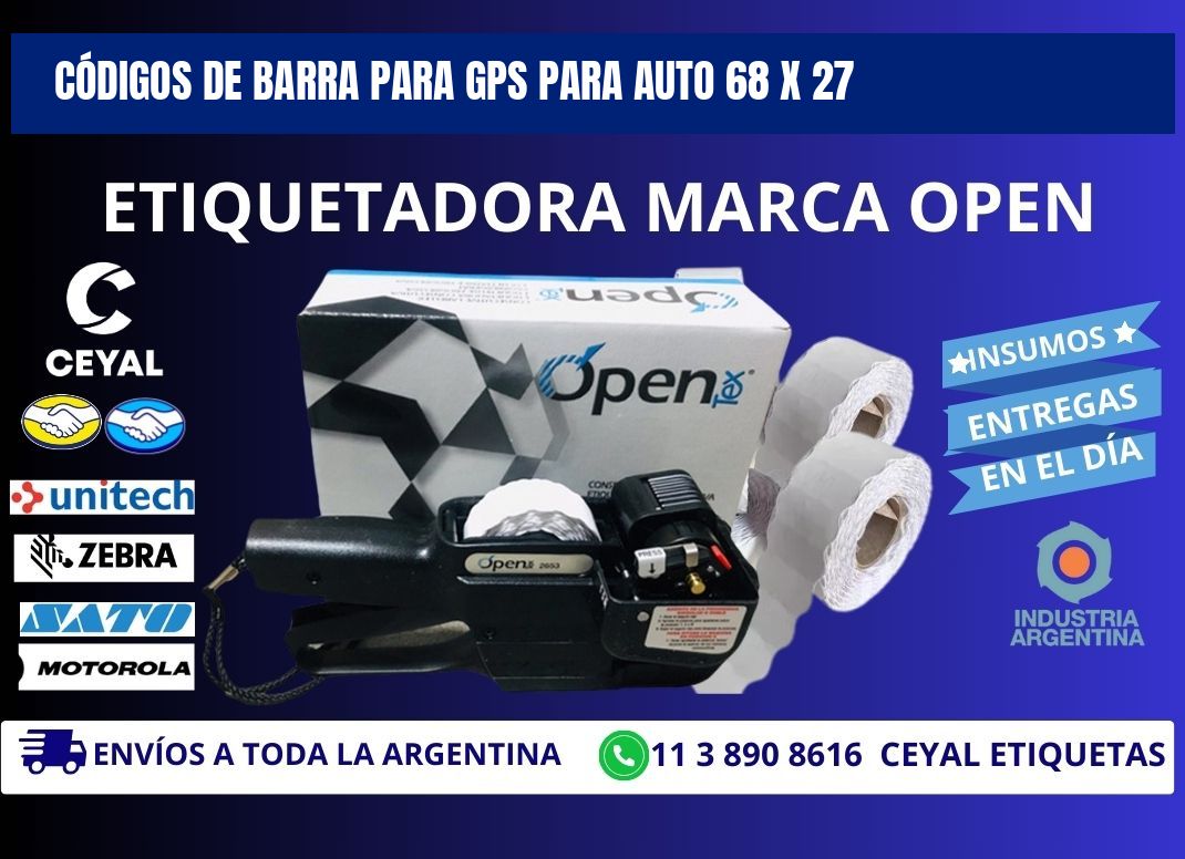 CÓDIGOS DE BARRA PARA GPS PARA AUTO 68 x 27