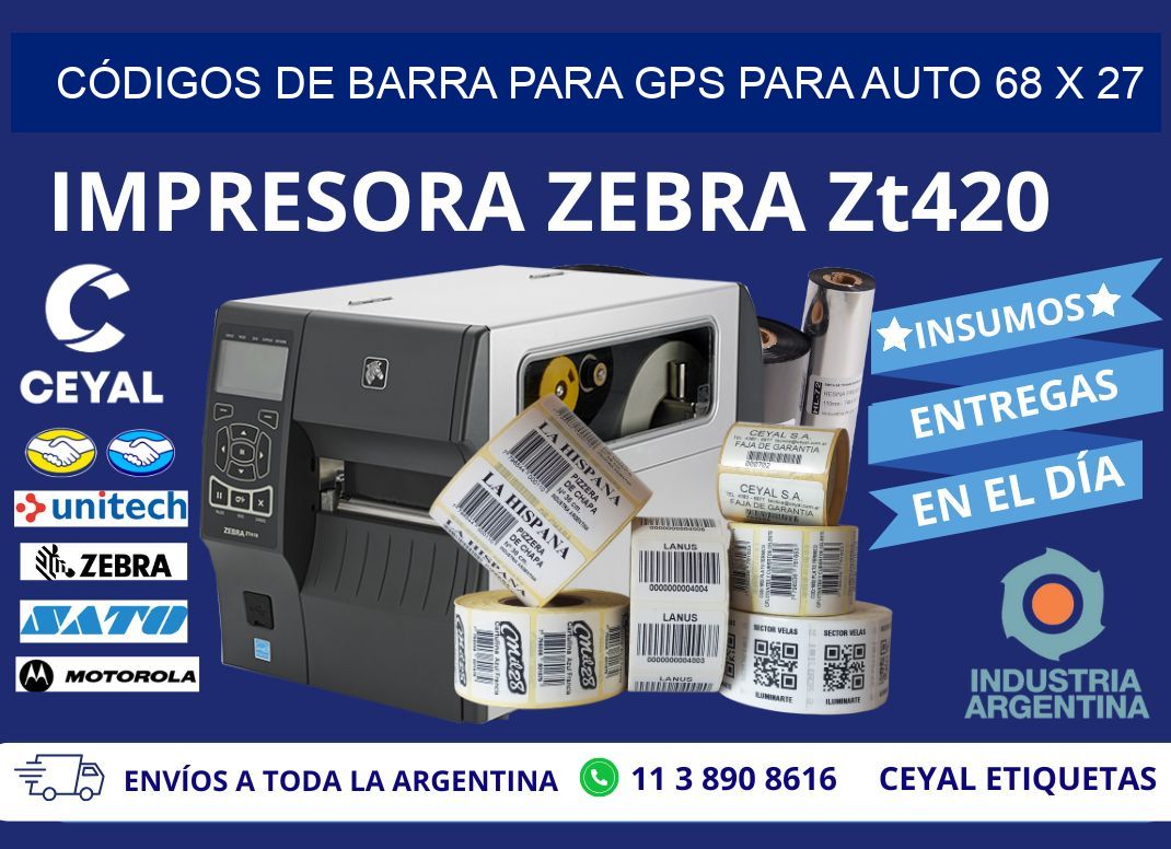 CÓDIGOS DE BARRA PARA GPS PARA AUTO 68 x 27