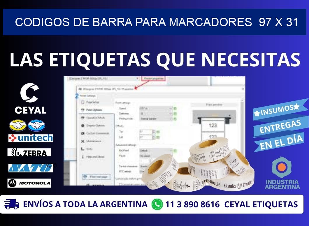 CODIGOS DE BARRA PARA MARCADORES  97 x 31