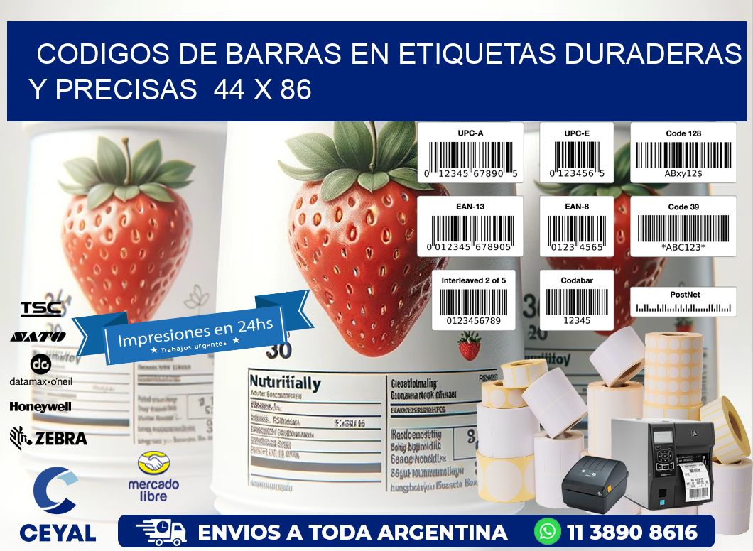 Codigos de Barras en Etiquetas Duraderas y Precisas  44 x 86