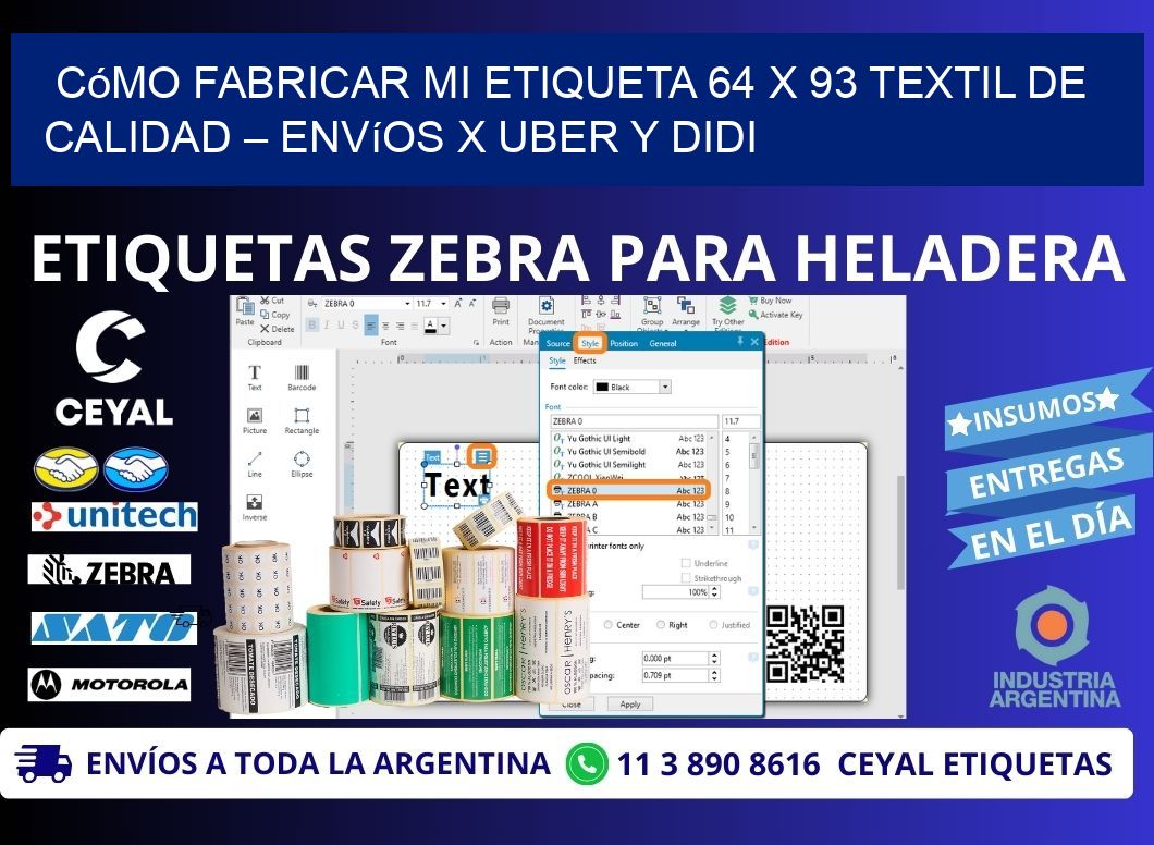 Cómo fabricar mi Etiqueta 64 x 93 textil de calidad – Envíos x Uber y DiDi