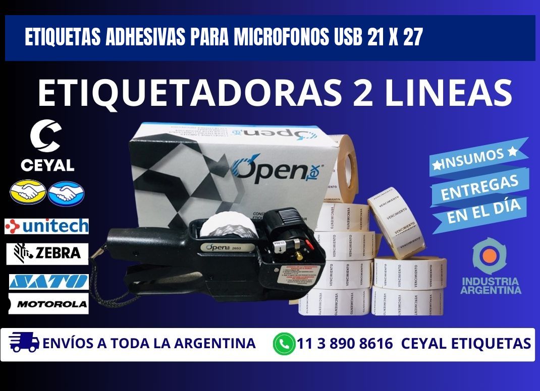 ETIQUETAS ADHESIVAS PARA MICROFONOS USB 21 x 27