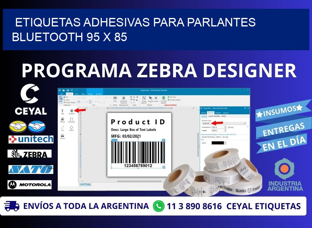 ETIQUETAS ADHESIVAS PARA PARLANTES BLUETOOTH 95 x 85