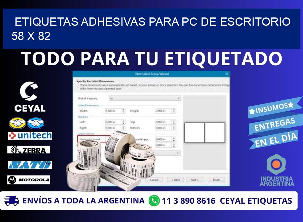 ETIQUETAS ADHESIVAS PARA PC DE ESCRITORIO 58 x 82