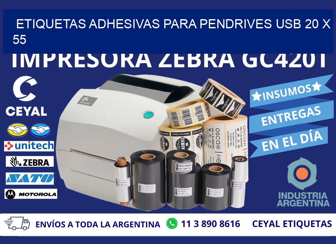 ETIQUETAS ADHESIVAS PARA PENDRIVES USB 20 x 55