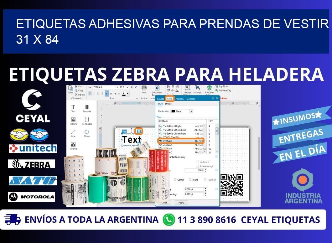 ETIQUETAS ADHESIVAS PARA PRENDAS DE VESTIR  31 x 84