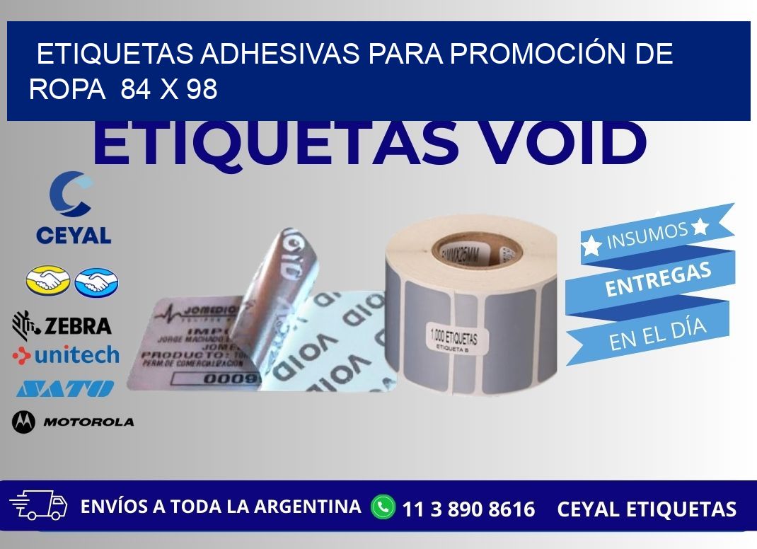 ETIQUETAS ADHESIVAS PARA PROMOCIÓN DE ROPA  84 x 98
