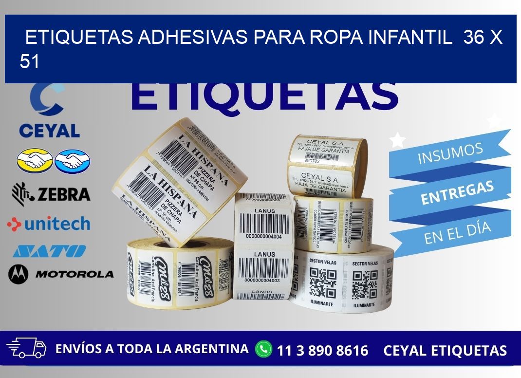 ETIQUETAS ADHESIVAS PARA ROPA INFANTIL  36 x 51
