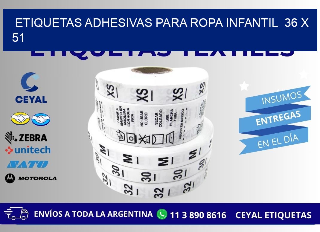 ETIQUETAS ADHESIVAS PARA ROPA INFANTIL  36 x 51