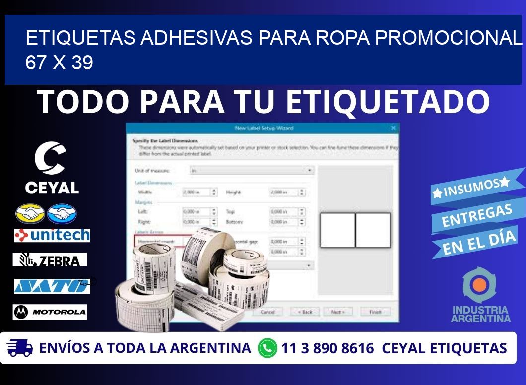 ETIQUETAS ADHESIVAS PARA ROPA PROMOCIONAL  67 x 39