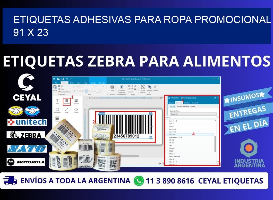 ETIQUETAS ADHESIVAS PARA ROPA PROMOCIONAL  91 x 23