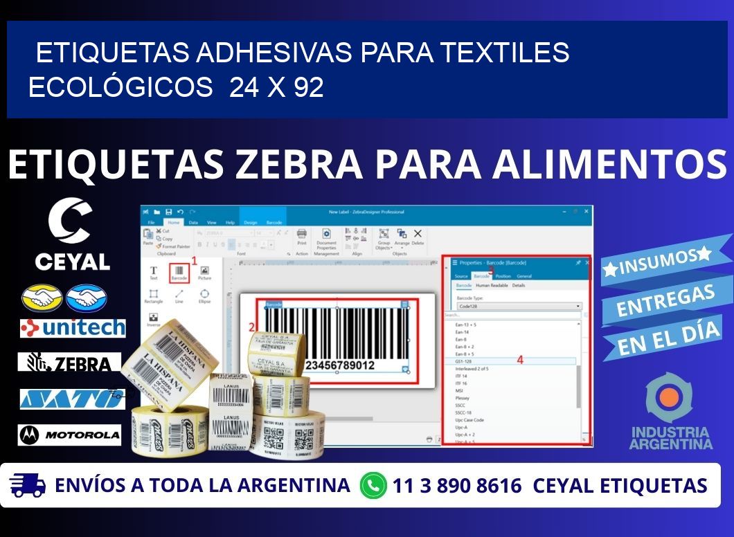 ETIQUETAS ADHESIVAS PARA TEXTILES ECOLÓGICOS  24 x 92
