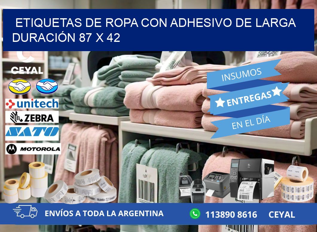 ETIQUETAS DE ROPA CON ADHESIVO DE LARGA DURACIÓN 87 x 42