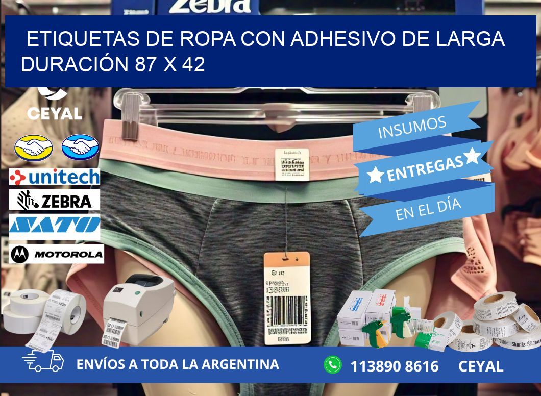 ETIQUETAS DE ROPA CON ADHESIVO DE LARGA DURACIÓN 87 x 42