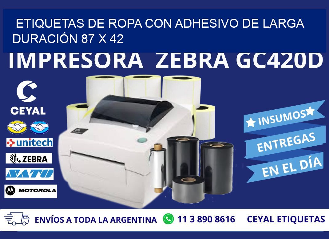 ETIQUETAS DE ROPA CON ADHESIVO DE LARGA DURACIÓN 87 x 42